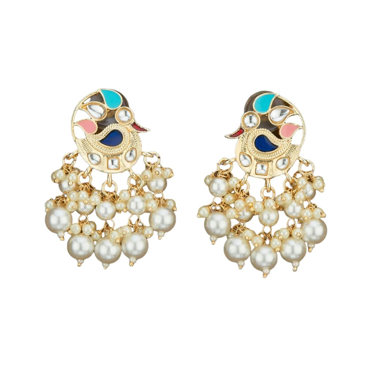 Indian Peacock Earrings for Women - Indian Jhumka Earrings for Women Chandbali Earring in Golden Tone Faux Pearl Bollywood Style Chandelier Dangle Earrings Jewelry for Bride Gift for Her